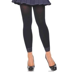 Leg Avenue Opaque Footless Tights with Lace Trim